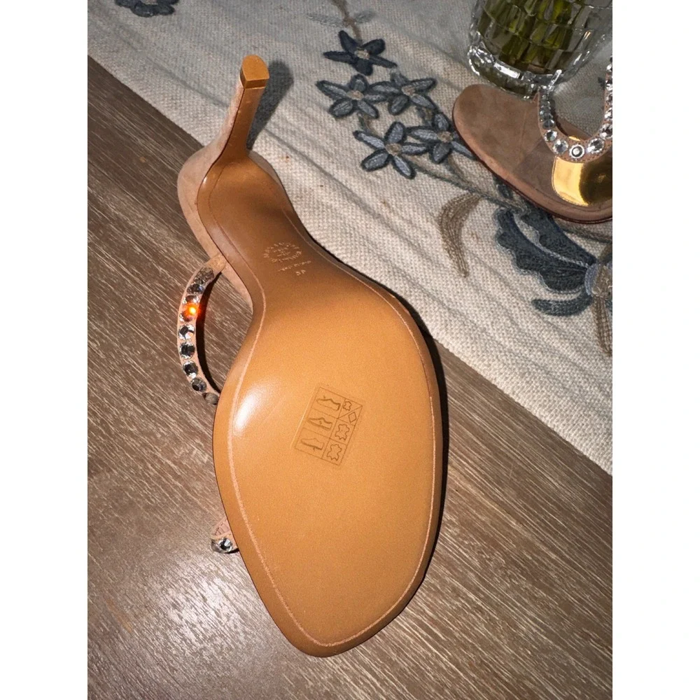 Alexandre Vauthier Tan Suede Crystal PVC Amber Sandals‎ Mules Heel 39 NWOB